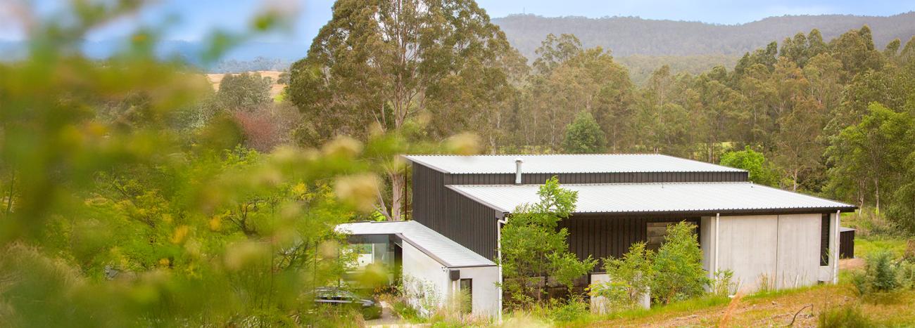 Modern home surrounded by greenery, featuring Lysaght external cladding for durability and style. 